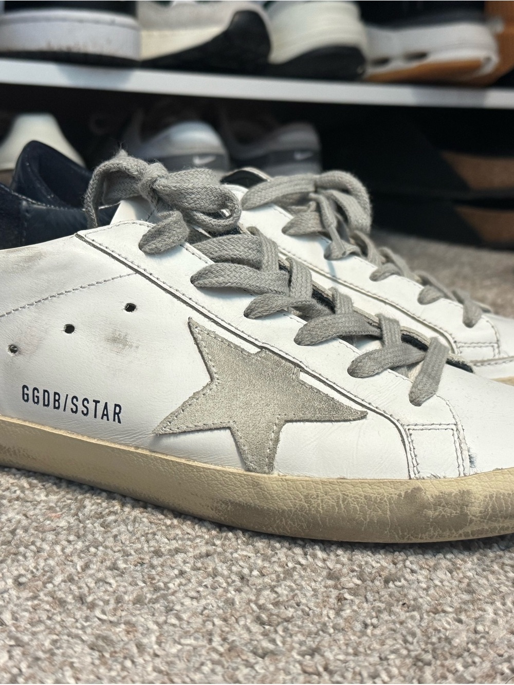 Golden Goose White Leather Sneakers with Gray Star and Laces